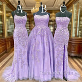 Hot Lace Violet Purple Lace Semi Formal Prom Dresses Sleeveless Long School Dance Dress