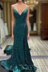 Hot Sequin Emerald Green Semi Formal Prom Dresses Backless Long Evening Dress