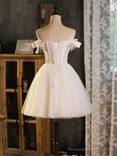 Ivory Tulle Sweetheart with Lace Short Prom Dress, Ivory Homecoming Dress