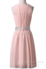 Knee-Length Sleeveless Pink Homecoming Dress With Beading Waist
