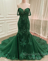 Lace Appliques Semi Formal Prom Dresses Mermaid Off Shoulder