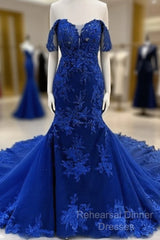 Lace Appliques Semi Formal Prom Dresses Mermaid Off Shoulder