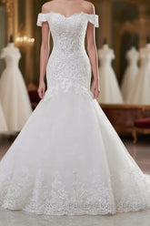 Lace Off-The-Shoulder Trumpet Long Wedding Dress