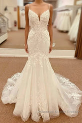 Lace Straps Backless Trumpet Long Wedding Dress