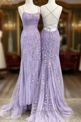 Lavender Lace Corset Semi Formal Prom Dresses Mermaid Scoop Evening Dress With Beading