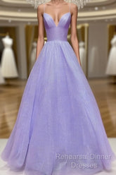 Lavender Sparkly Semi Formal Prom Dress V Neck Ball Gown