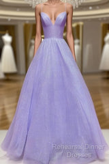 Lavender Sparkly Semi Formal Prom Dress V Neck Ball Gown