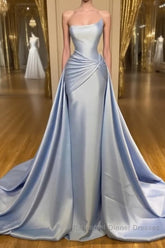 Light Blue A-line Sleeveless Graduation Dresses Long Fabulous Semi Formal Prom Dresses