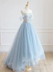 Light Blue High Low Tulle Sweetheart Semi Formal Prom Dress, Light Blue Homecoming Dress