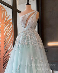 Light Blue Semi Formal Prom Dresses One Shoulder Sequin Lace