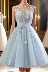Light blue tulle short Semi Formal Prom Dresses, blue homecoming Dresses