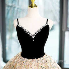 Light Champagne Beaded V-Neckline Party Dress, Cute Straps Long Semi Formal Prom Dress