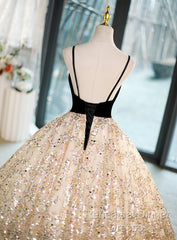 Light Champagne Beaded V-Neckline Party Dress, Cute Straps Long Semi Formal Prom Dress