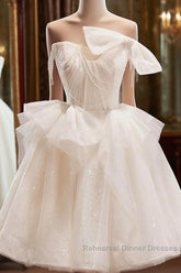 Light Champagne Short Tulle Semi Formal Prom Dresses, Short Light Champagne Formal Graduation Dresses