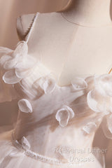 Light Champagne Spaghetti Strap Tulle Long Semi Formal Prom Dress, Beautiful A-Line Formal Evening Dress