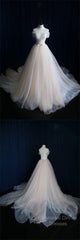 Light Champagne Tulle Long Semi Formal Prom Dress, Wedding Dress