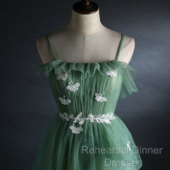 Light Green Gradient Straps Long A-Line Semi Formal Prom Dress, Beautiful Evening Dress Party Dresses
