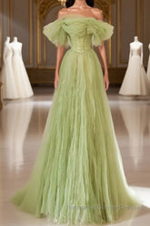 Light Green Semi Formal Prom Dresses A Line Off the Shoulder Long Party Evening Dresses