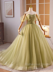 Light Green Sweetheart Tulle Long Formal Dress, Light Green Semi Formal Prom Dress Party Dress