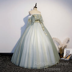 Light Green Tulle Long Party Dress Sweet 16 Dresses, Off Shoulder Semi Formal Prom Dresses