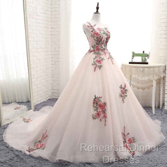 Light Pink Ball Gown Quinceanera Dress With Flowers Embroidery, Pink Tulle And Organza Party Dress