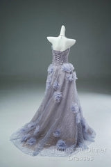 Light Purple A-Line Off-The-Shoulder Tulle Sequin Long Semi Formal Prom Dress, Sweet Appliqu Beaded Evening Dress