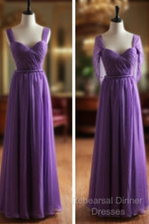 Light Purple Cap Sleeves/Long Sleeves Backless Chiffon Semi Formal Prom Dress, Purple Bridesmaid Dress