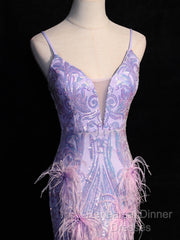Light Purple Sequins Mermaid Long Party Dress, Light Purple Evening Dress Semi Formal Prom Dress