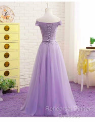 Light Purple Sweetheart Lace Applique Off Shoulder Semi Formal Prom Dress
