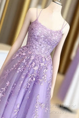 Lilac Semi Formal Prom Dresses With Appliques, Long Princess Semi Formal Prom Dress, Semi Formal Prom Dance Dress, Formal Semi Formal Prom Dress Long