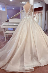 Long A-Line Sweetheart Appliques Lace Backless Wedding Dresses