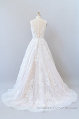 Long A-line Sweetheart Appliques Lace Tulle Wedding Dresses