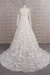 Long A-line Sweetheart Applqiues Tulle Wedding Dresses with Sleeves