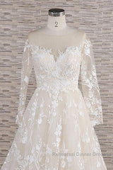 Long A-line Sweetheart Applqiues Tulle Wedding Dresses with Sleeves