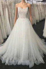 Long A-line Sweetheart Lace Tulle Wedding Dresses