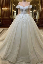 Long A-Line Sweetheart Off-the-Shoulder Appliques Lace Ruffles Wedding Dresses