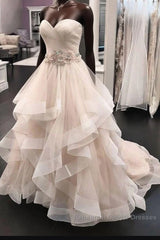 Long A-line Tulle Beaded Waistline Sweetheart Wedding Dresses