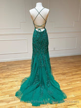 Long Mermaid Strapless Tulle Open Back Lace Semi Formal Prom Dresses