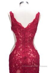 Long Mermaid V-neck Lace Appliques Semi Formal Dress with Slit