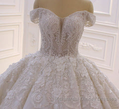 Long Princess Sweetheart Off-the-Shoulder Backless Appliques Lace Ruffles Tulle Wedding Dresses