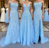 Long Semi Formal Prom Dresses with Applique,8th Graduation Dress School Dance Sky Blue Semi Formal Prom Dresses