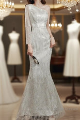 Long Sleeve Sequin Champagne Semi Formal Prom Dress