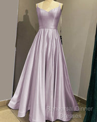 Long Spaghetti Straps V Neck Slit Satin Dress