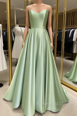 Long Spaghetti Straps V Neck Slit Satin Dress