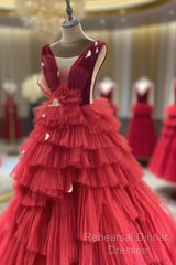Long Tulle Red Semi Formal Prom Dress