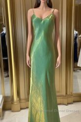 Lovely Green Straps Long Formal Dress, Green Satin Party Dress Evening Dress