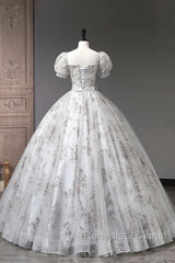 Lovely Light Grey Tulle Sequins Long Semi Formal Prom Dress, A-Line Grey Evening Party Dress