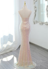 Lovely Sequins Mermaid V-Neckline Straps Party Dress, Sequins Long Formal Dress