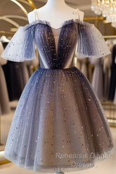 Lovely Tulle Offshoulder Short Semi Formal Prom Dresses, Lace Up Homecoming Dress