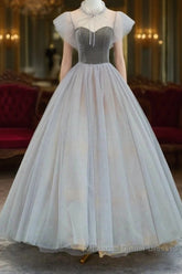 Lovely Velvet And Tulle Floor Length Semi Formal Prom Dress, Gray A-Line Formal Evening Dress